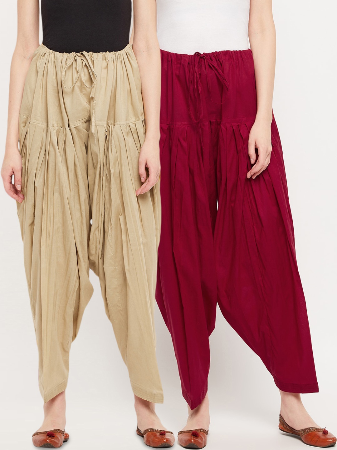 

Clora Creation Women Pack Of 2 Solid Loose Fit Cotton Salwars, Maroon