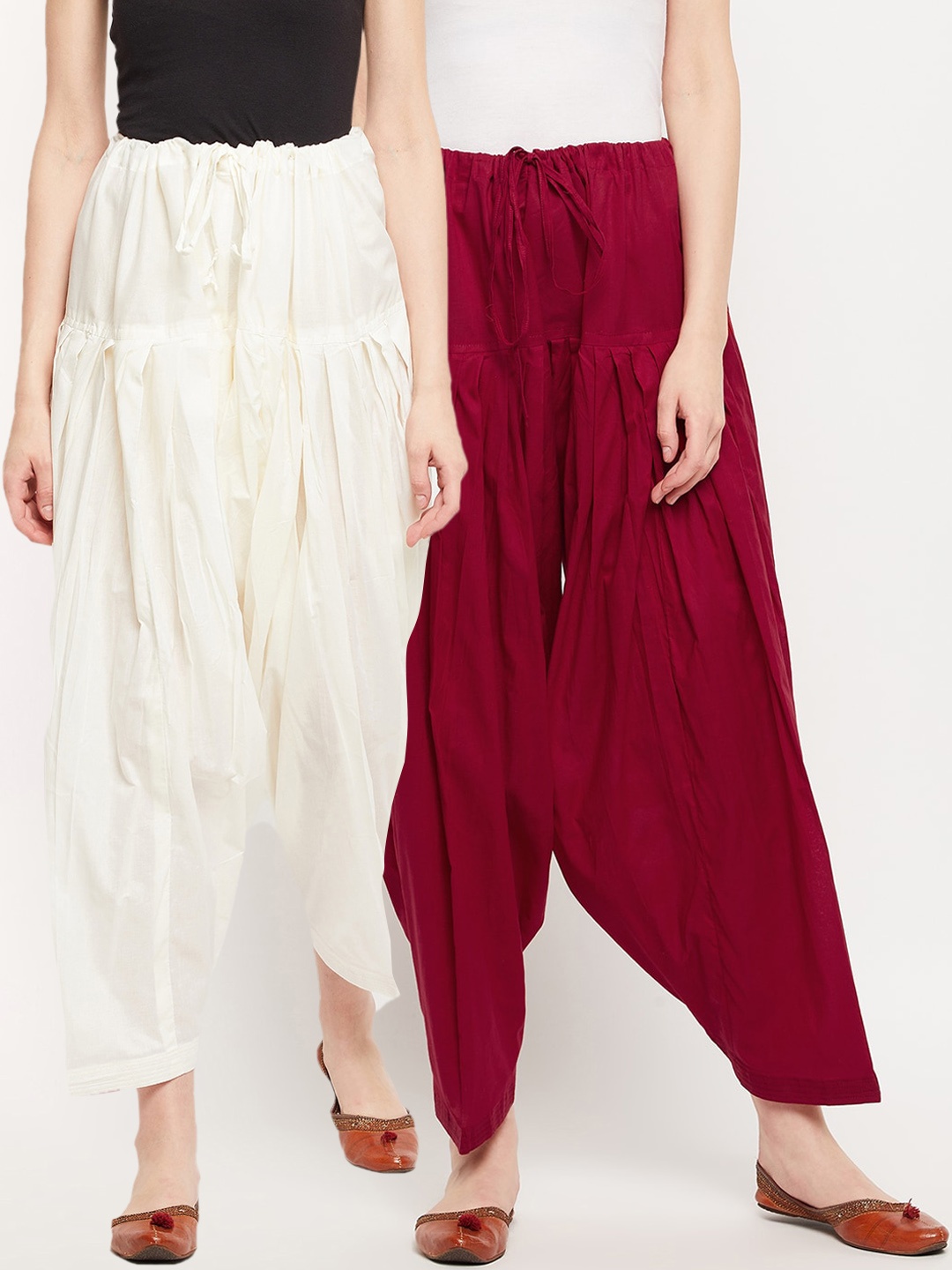 

Clora Creation Women Pack Of 2 Solid Pure Cotton Loose Fit Salwar, Maroon