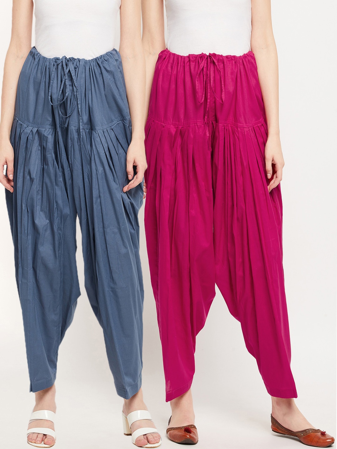 

Clora Creation Women Pack Of 2 Magenta & Grey Solid Loose Fit Pure Cotton Salwars