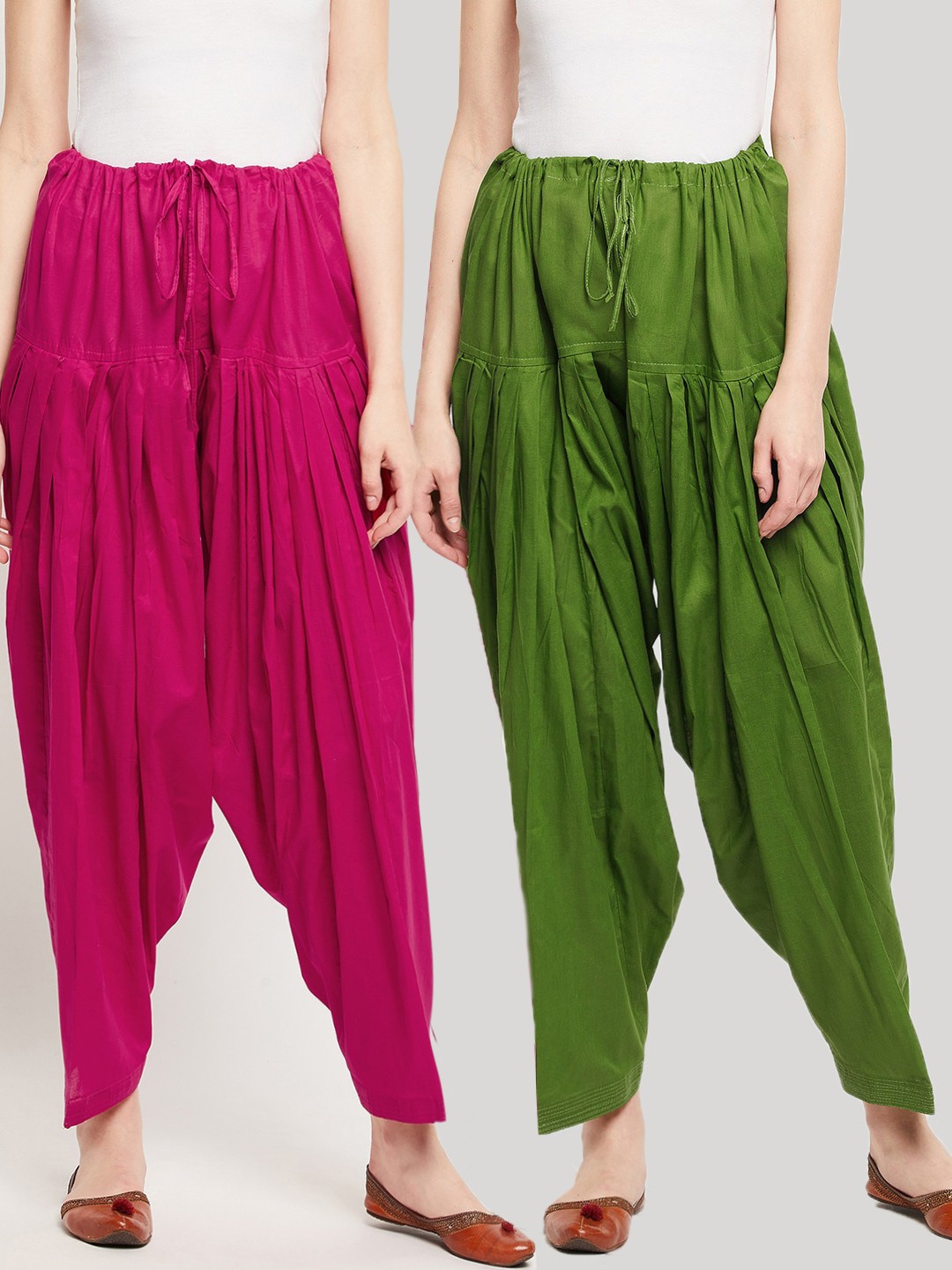 

Clora Creation Women Pack Of 2 Solid Pure Cotton Loose Fit Salwar, Green