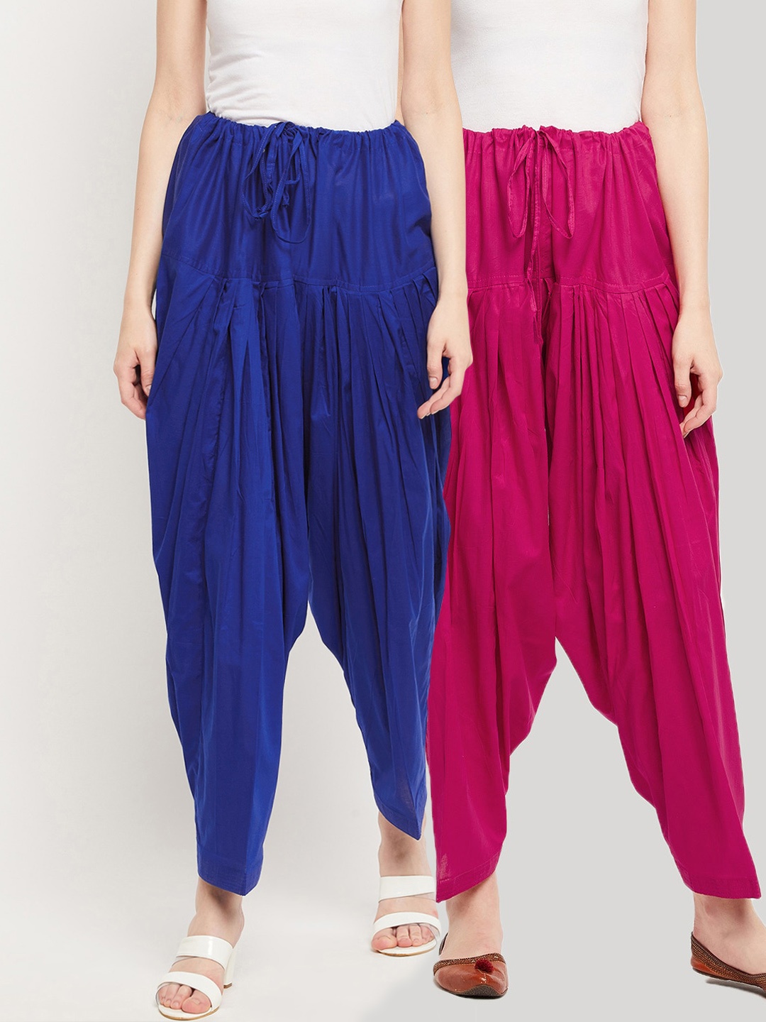 

Clora Creation Women Pack Of 2 Blue and Magenta Solid Pure Cotton Salwar