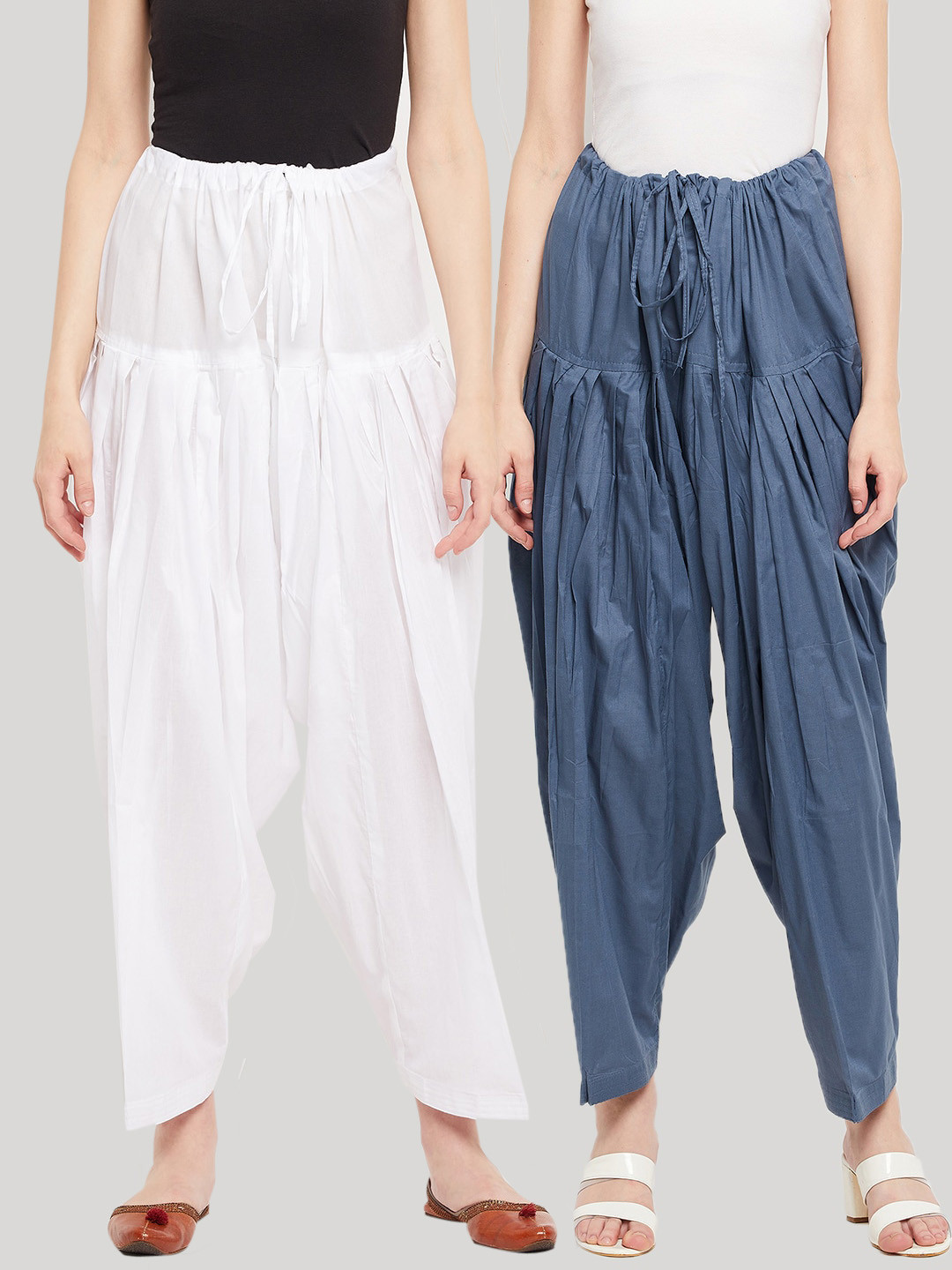 

Clora Creation Women White & Grey Solid Loose Fit Pure Cotton Salwars Pack Of 2