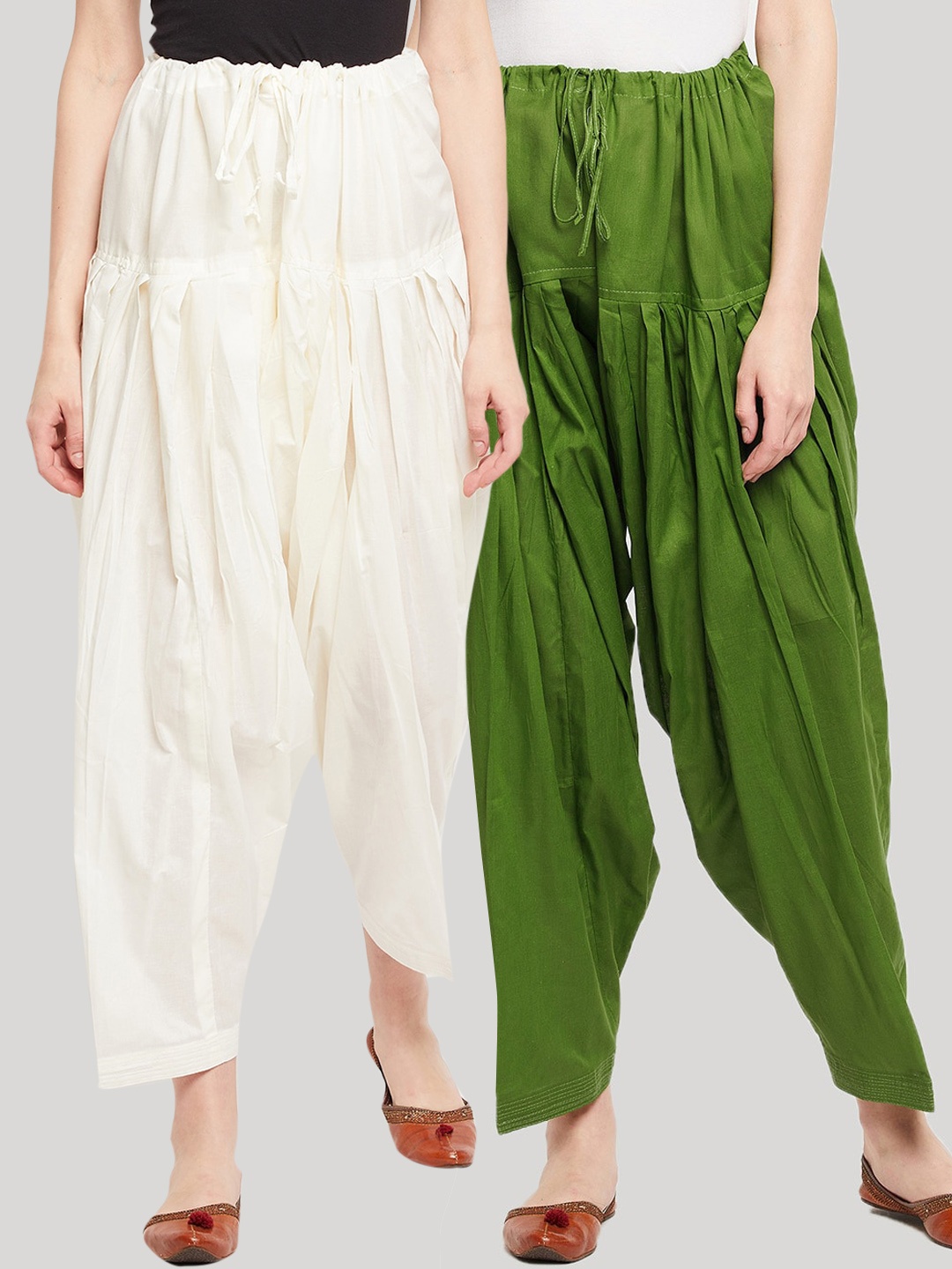 

Clora Creation Women Pack Of 2 Solid Pure Cotton Loose Fit Salwars, Green