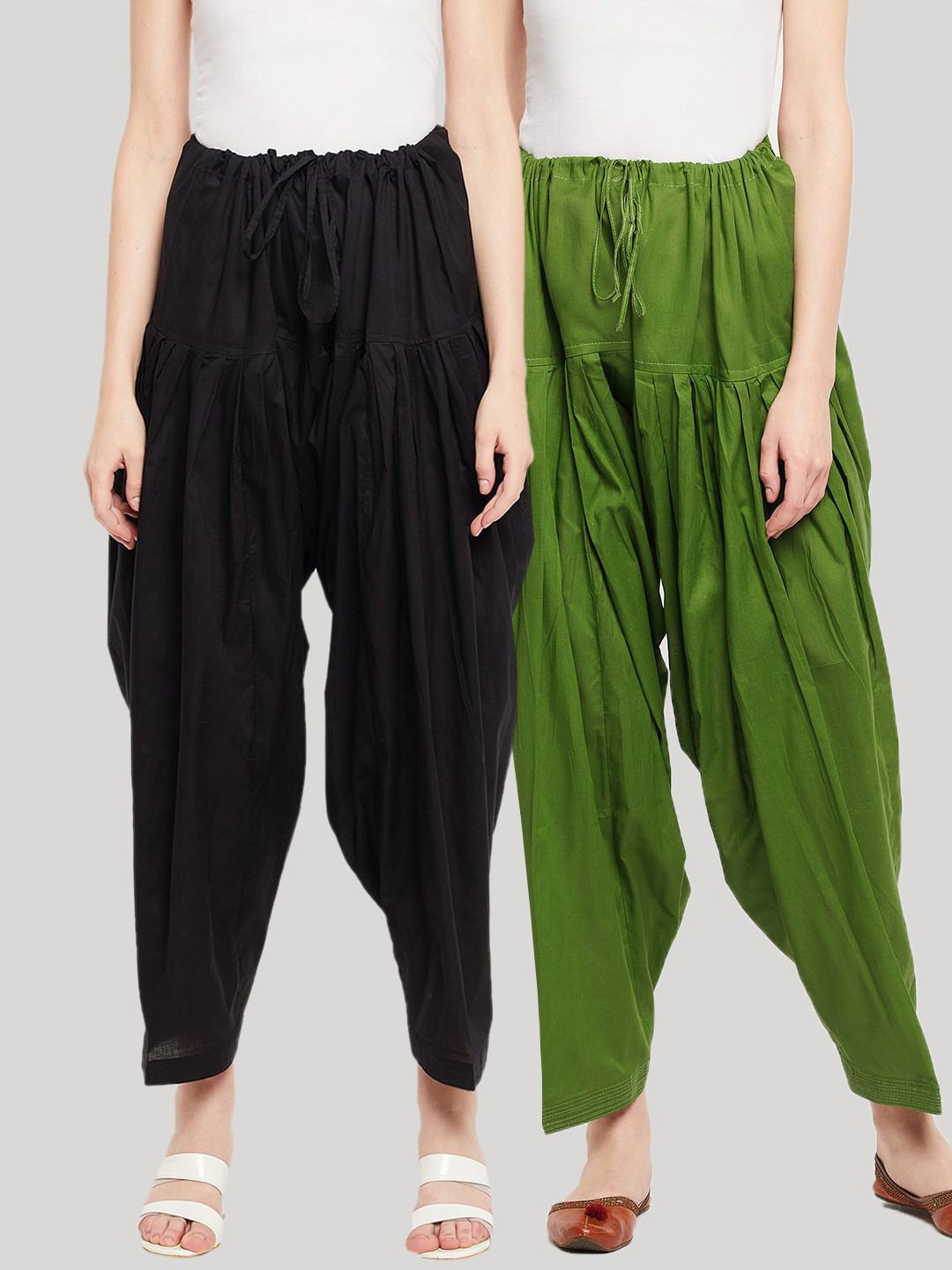 

Clora Pack of 2 Black & Green Solid Pure Cotton Salwar