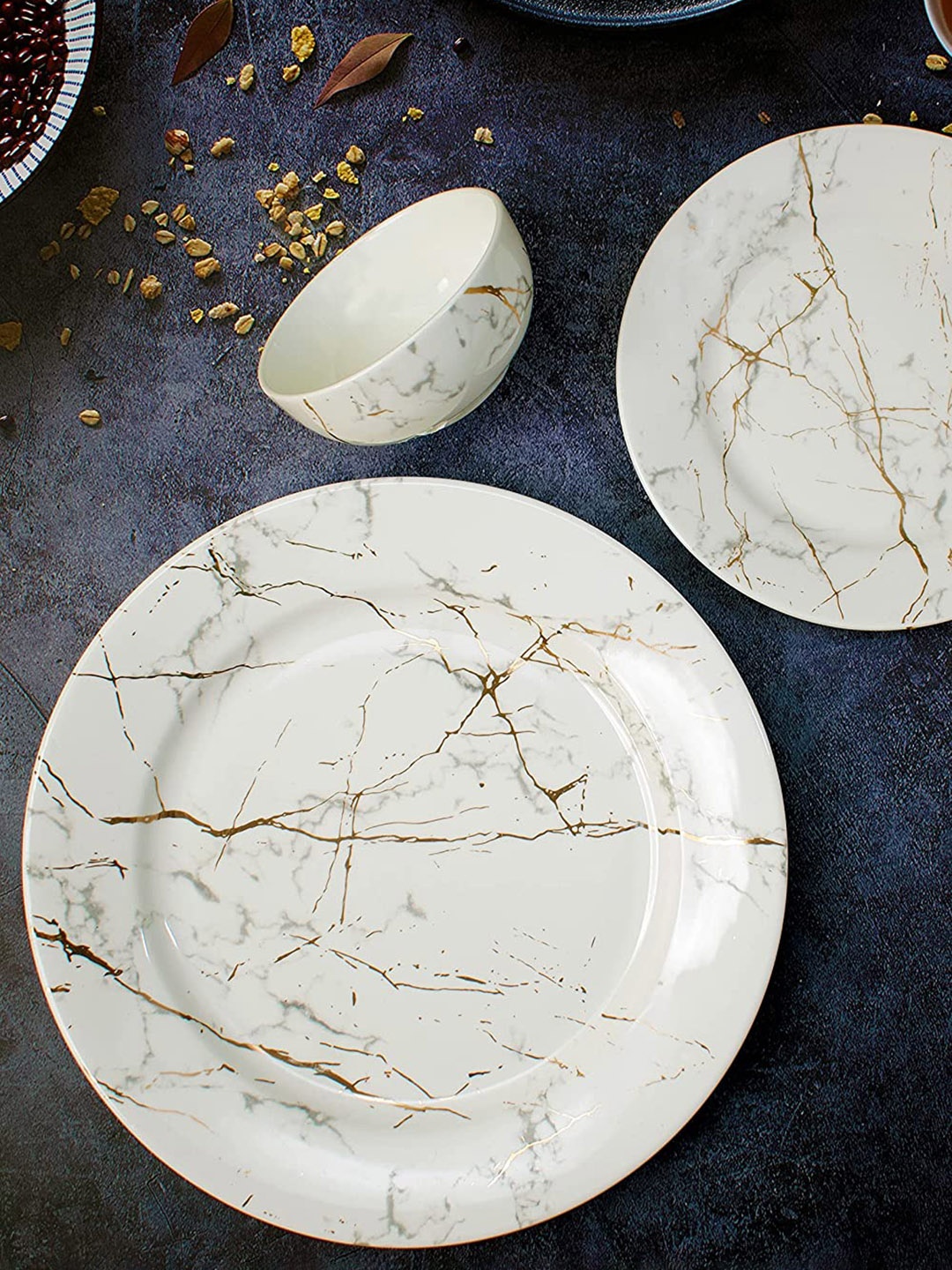 

CLAY CRAFT White & Gold-Toned 40 Pieces Printed Ceramic Glossy Dinner Set