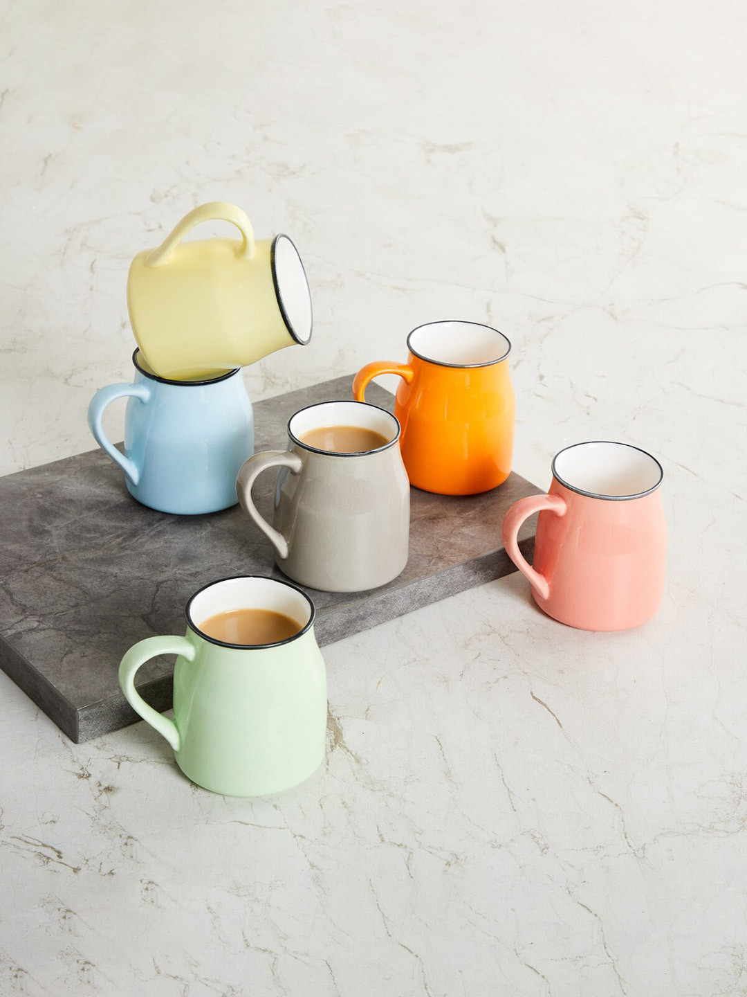 

Home Centre Orange & Blue Solid Bone China Glossy Mugs Set