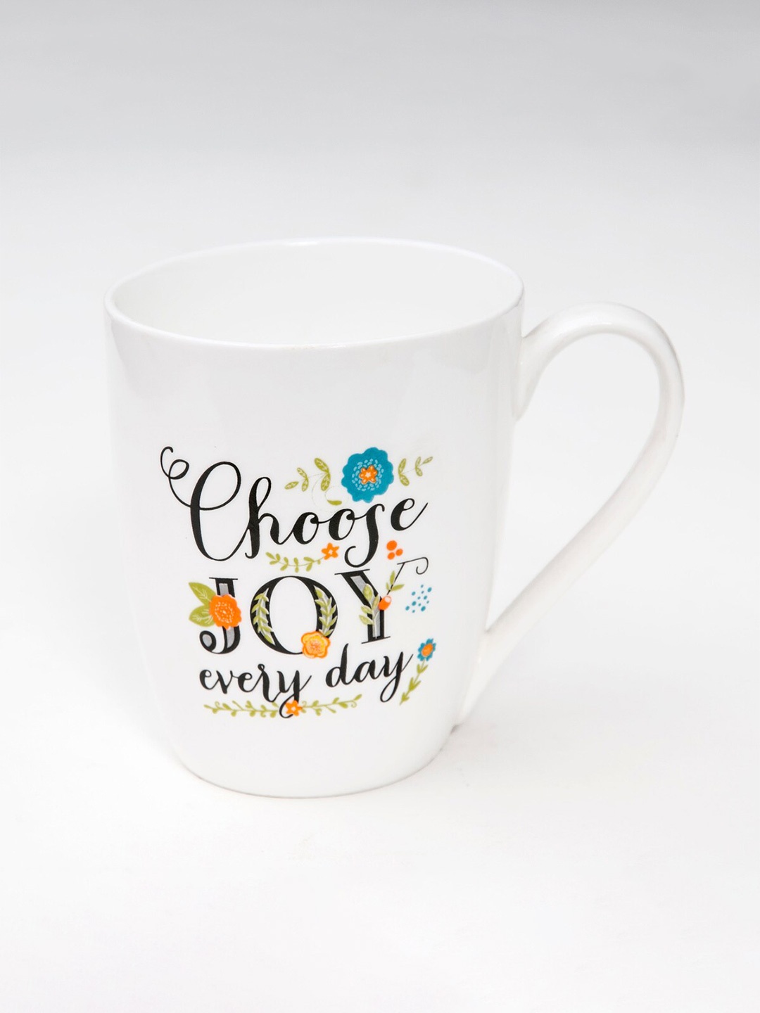 

Home Centre White & Black Printed Bone China Glossy Cup