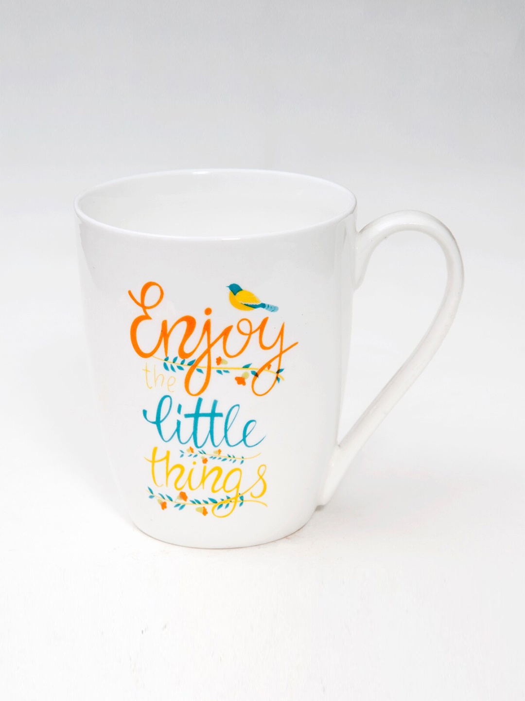 

Home Centre White & Orange Text or Slogans Printed Bone China Glossy Mug