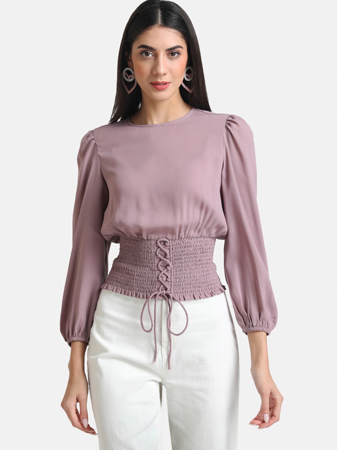 

Kazo Lavender Solid Cinched Waist Top