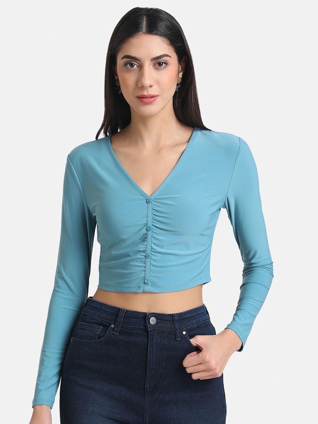 

Kazo Women Blue Solid Crop Top