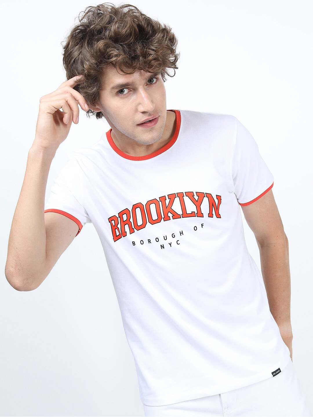 

HIGHLANDER Men White Typography Printed Round Neck T-shirt