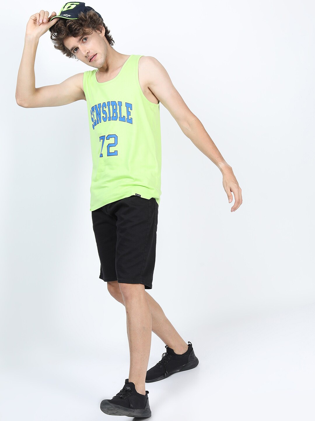 

HIGHLANDER Men Lime Green Typography Printed Slim Fit T-shirt cotton