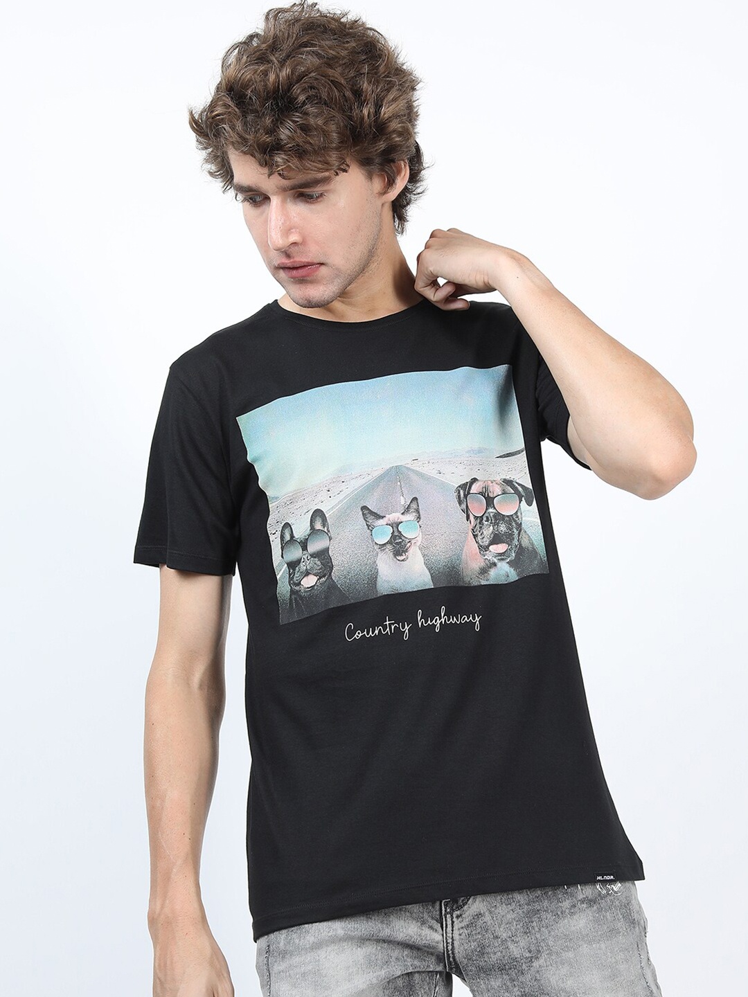 

HIGHLANDER Men Black Printed Slim Fit T-shirt
