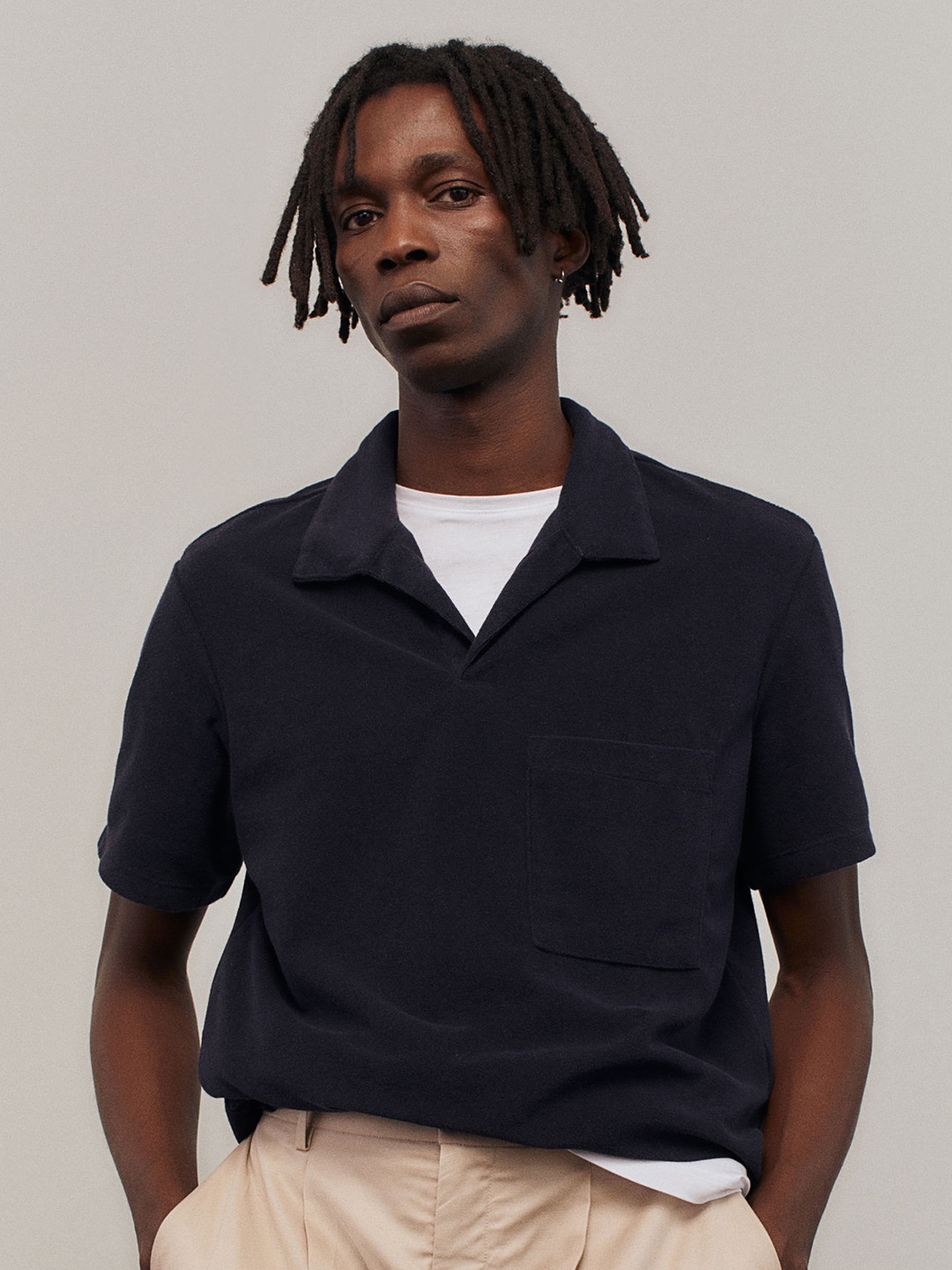 

H&M Men Blue Regular Fit Terry Polo Shirt