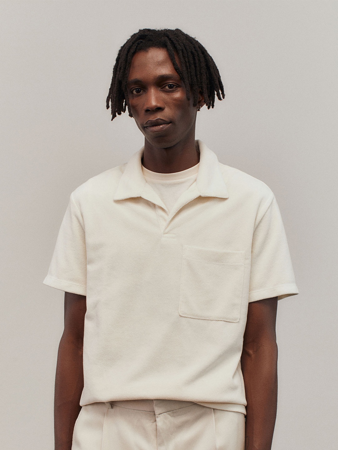

H&M Men White Regular Fit Terry Polo Shirt