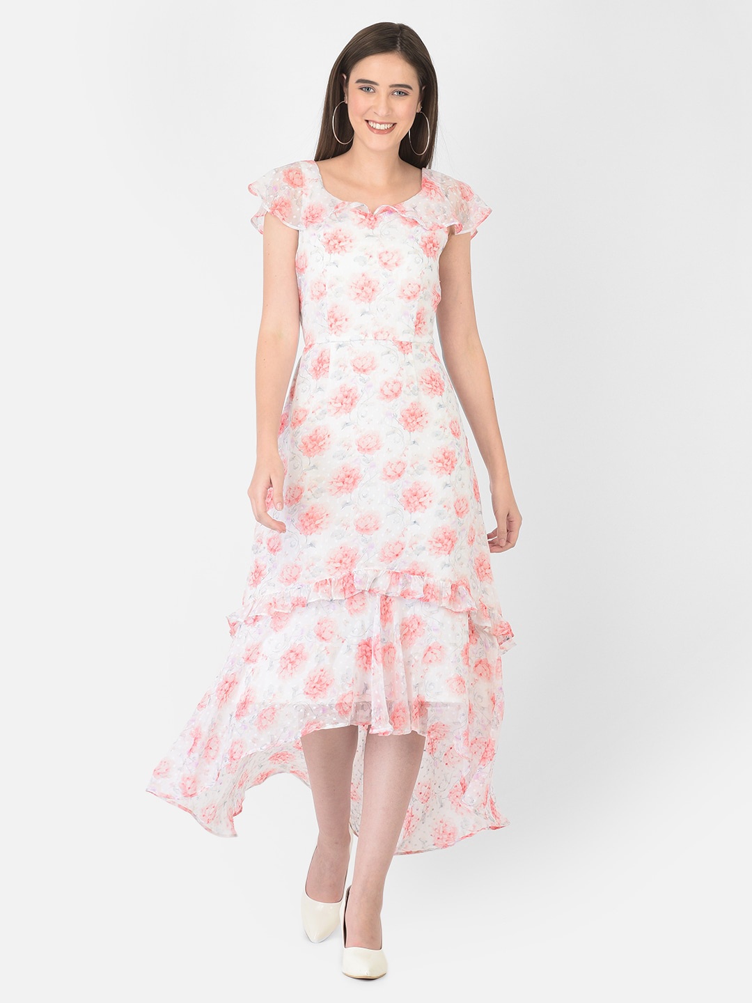 

Latin Quarters Pink & White Floral A-Line Midi Dress