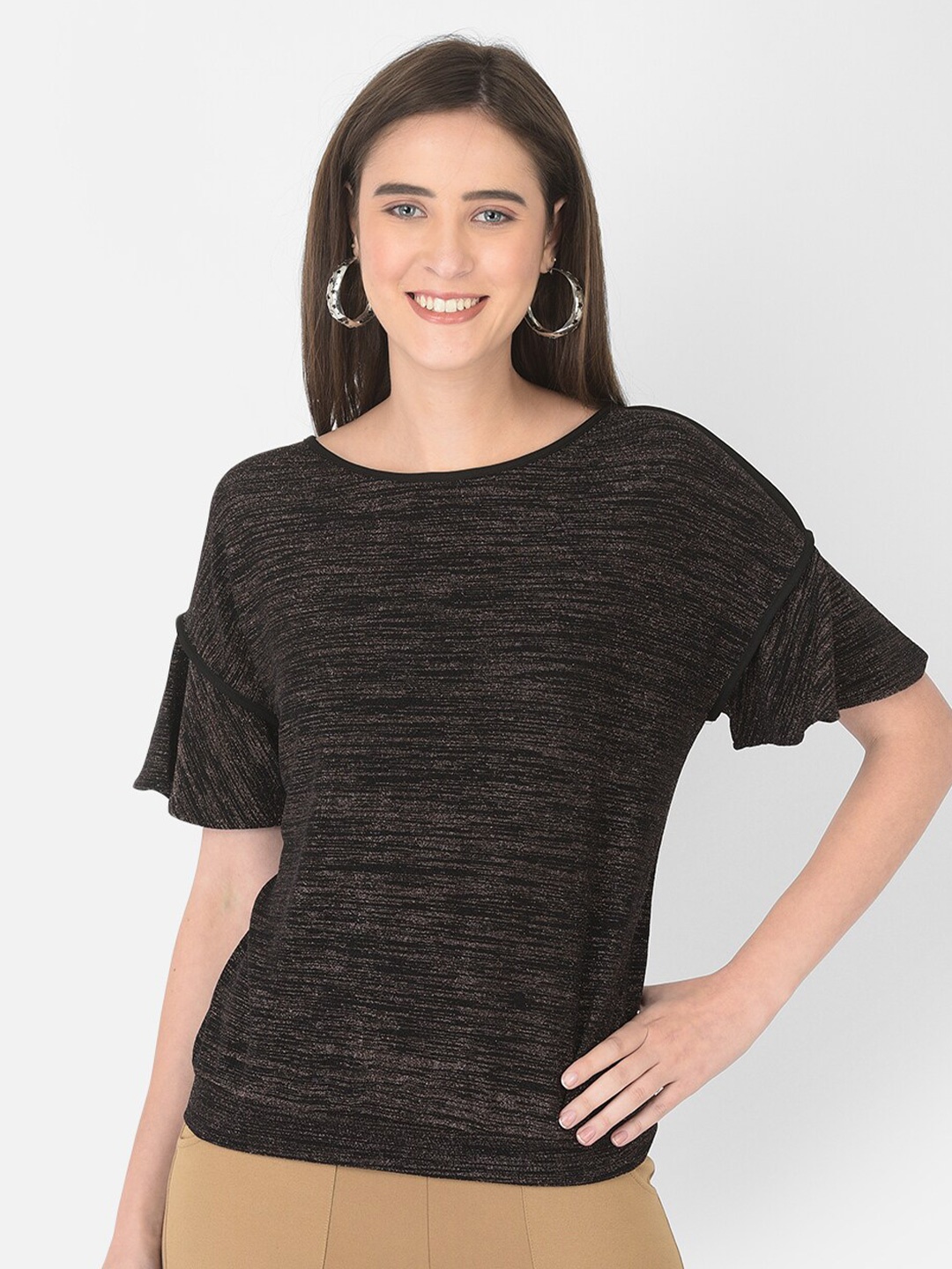 

Latin Quarters Black Self Design Bell Sleeves Knitted Top