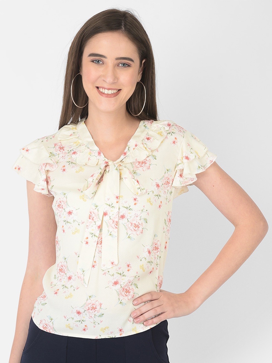 

Latin Quarters Women Yellow Floral Print Top