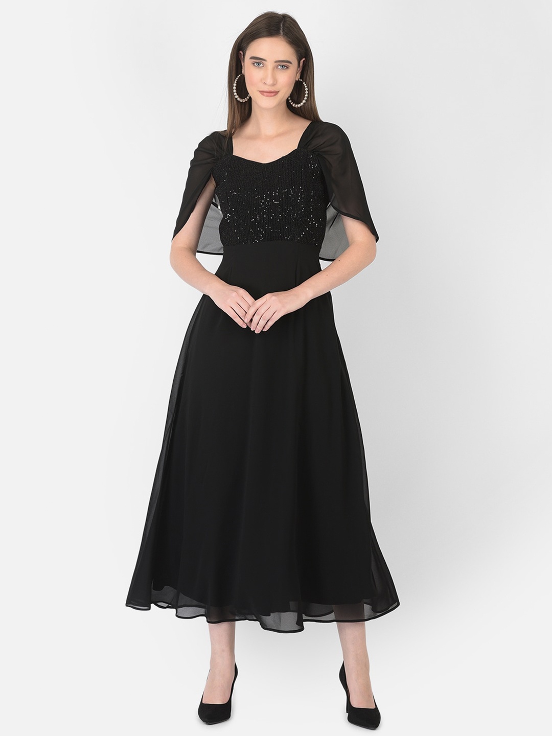 

Latin Quarters Women Black Embellished Fit & Flare Midi Dress