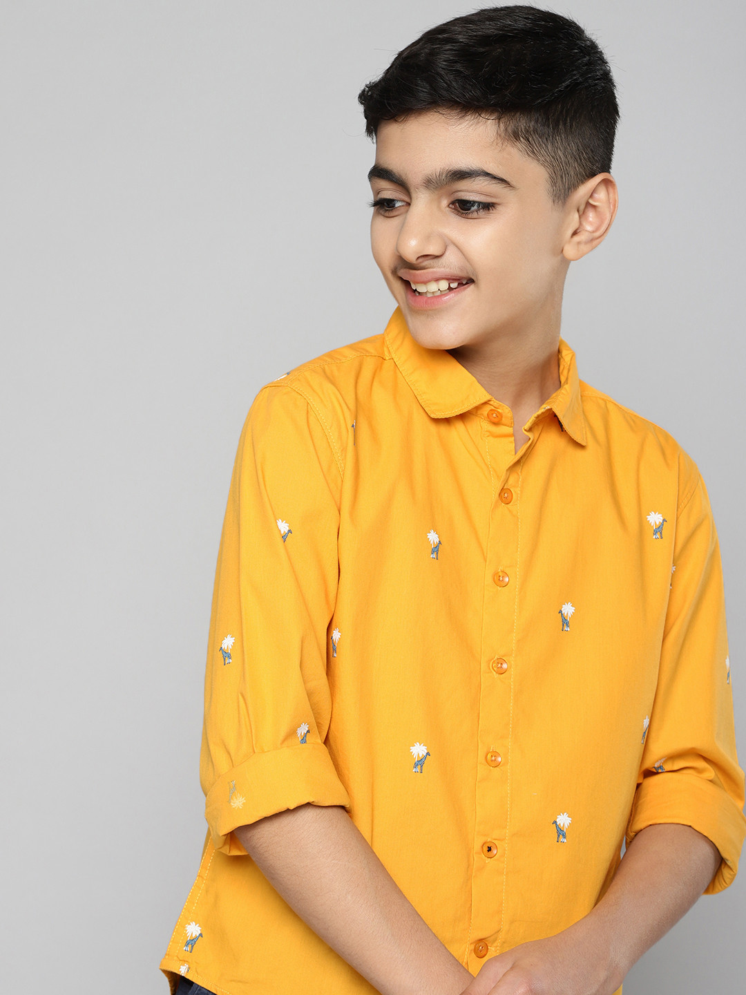 

M&H Juniors Boys Mustard Animal Printed Casual Shirt