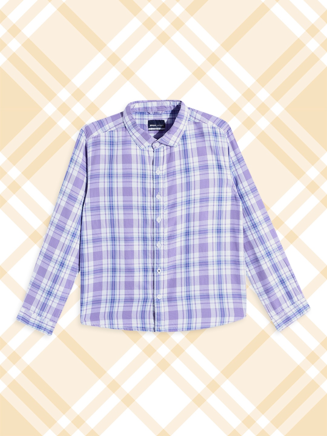 

M&H Juniors Boys Lavender & White Tartan Checked Pure Cotton Casual Shirt