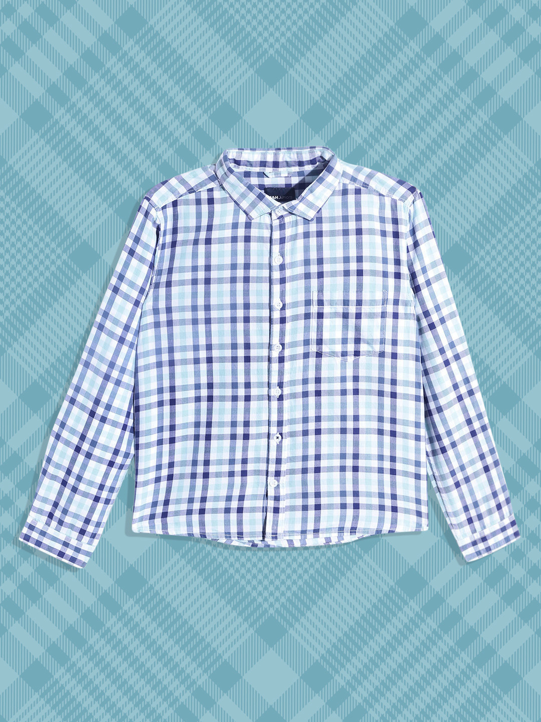 

M&H Juniors Boys Blue Gingham Checked Pure Cotton Casual Shirt