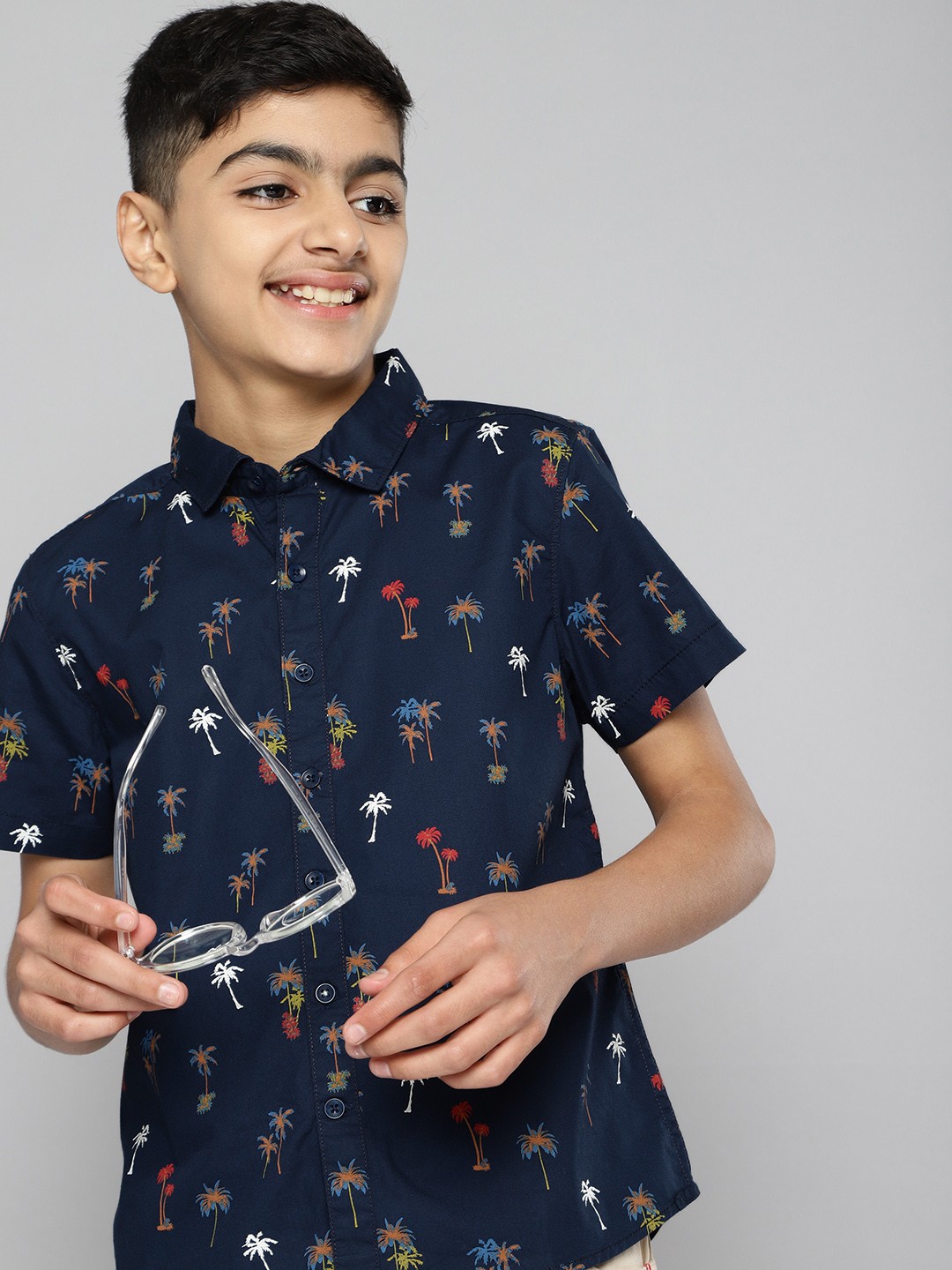 

M&H Juniors Boys Navy Blue Printed Casual Pure Cotton Shirt