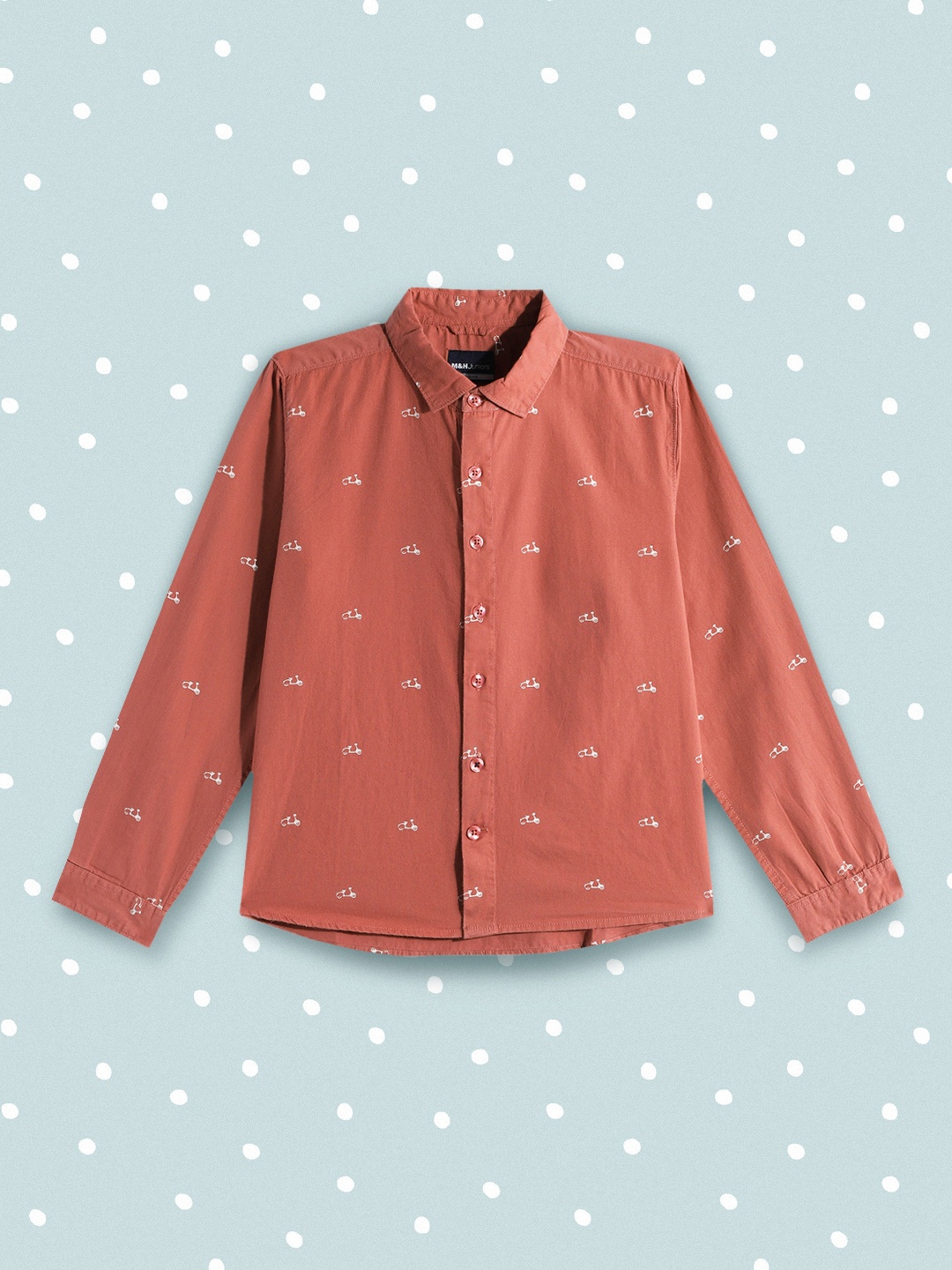 

M&H Juniors Boys Coral Pink Printed Pure Cotton Casual Shirt