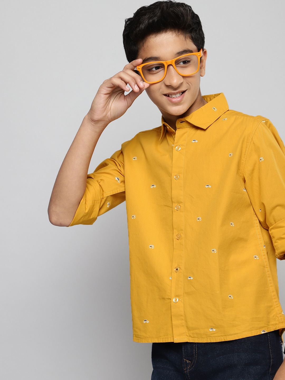 

M&H Juniors Boys Yellow Printed Pure Cotton Casual Shirt