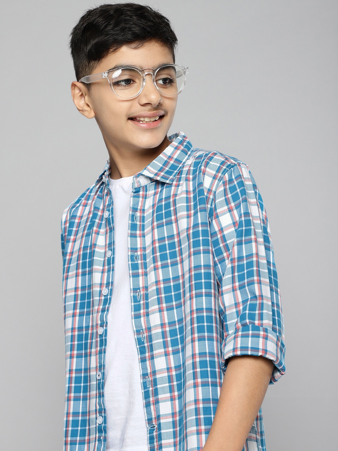 

M&H Juniors Boys Blue Checked Pure Cotton Casual Shirt