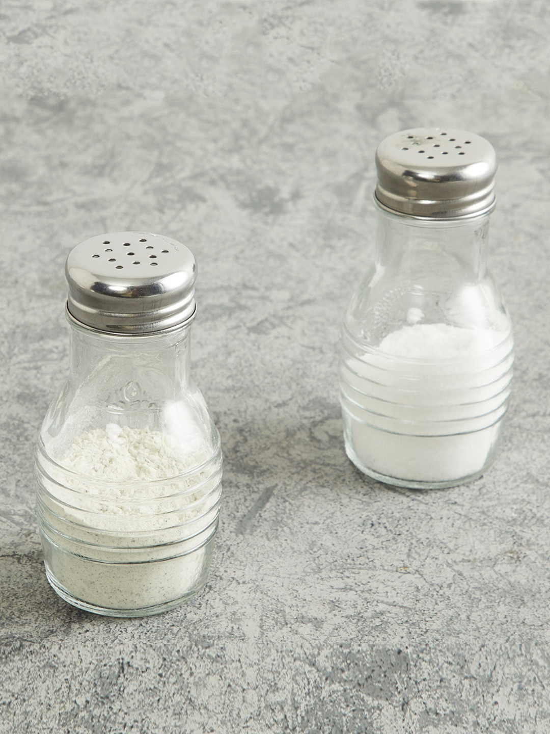 

Home Centre Set Of 2 Transparent Old Fashioned Salt N Pepper Shakers with Lid Glass