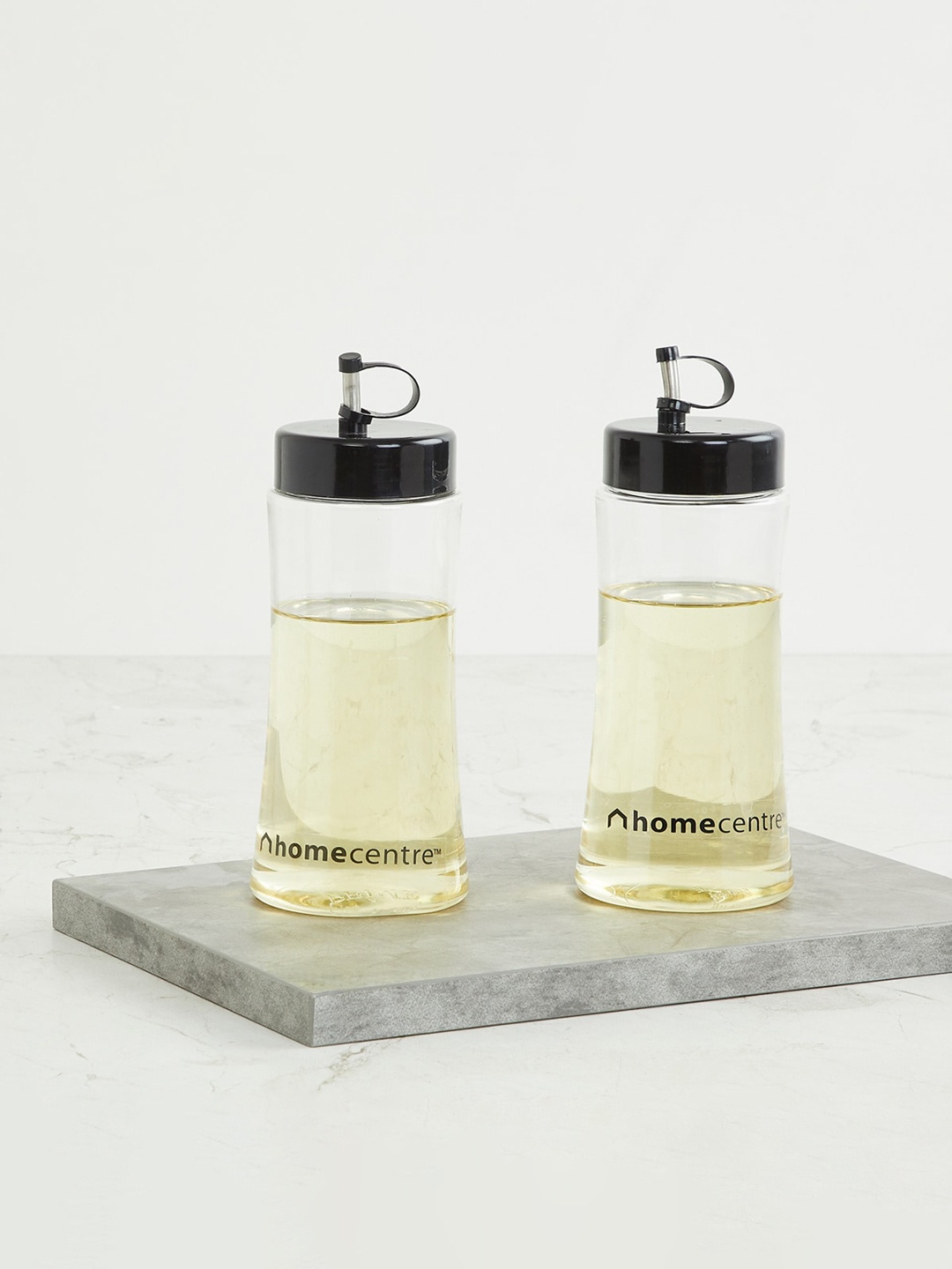 Home Centre Set Of 2 Transparent Glass Oil Bottle 500 ml