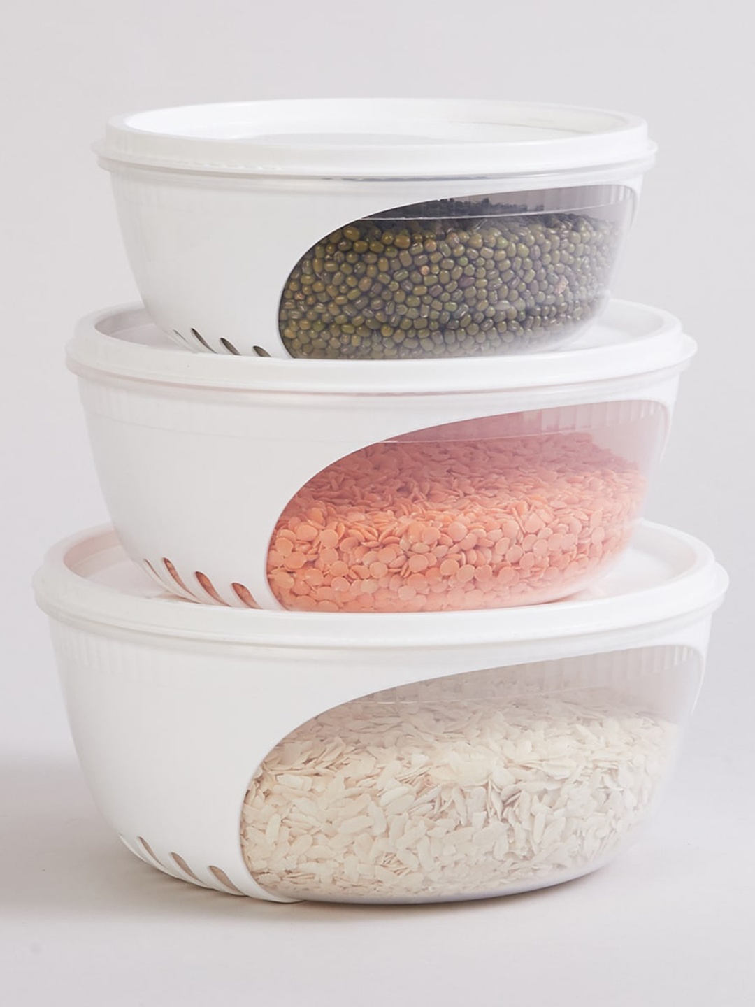 

Home Centre Set of 3 White Solid Plastic Storage Containers with Lid