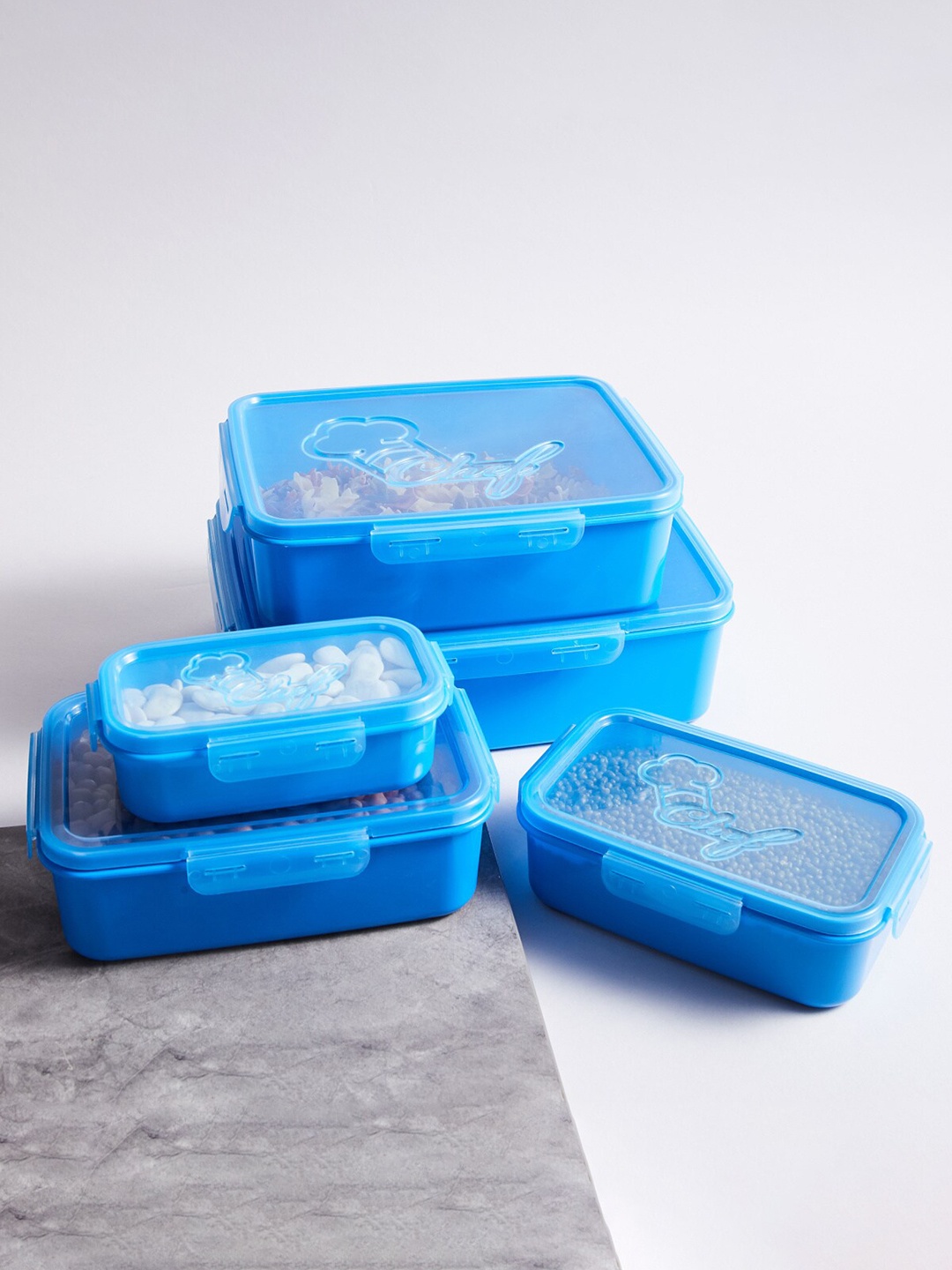 

Home Centre Set Of 5 Blue Solid Polypropylene Food Saver Container