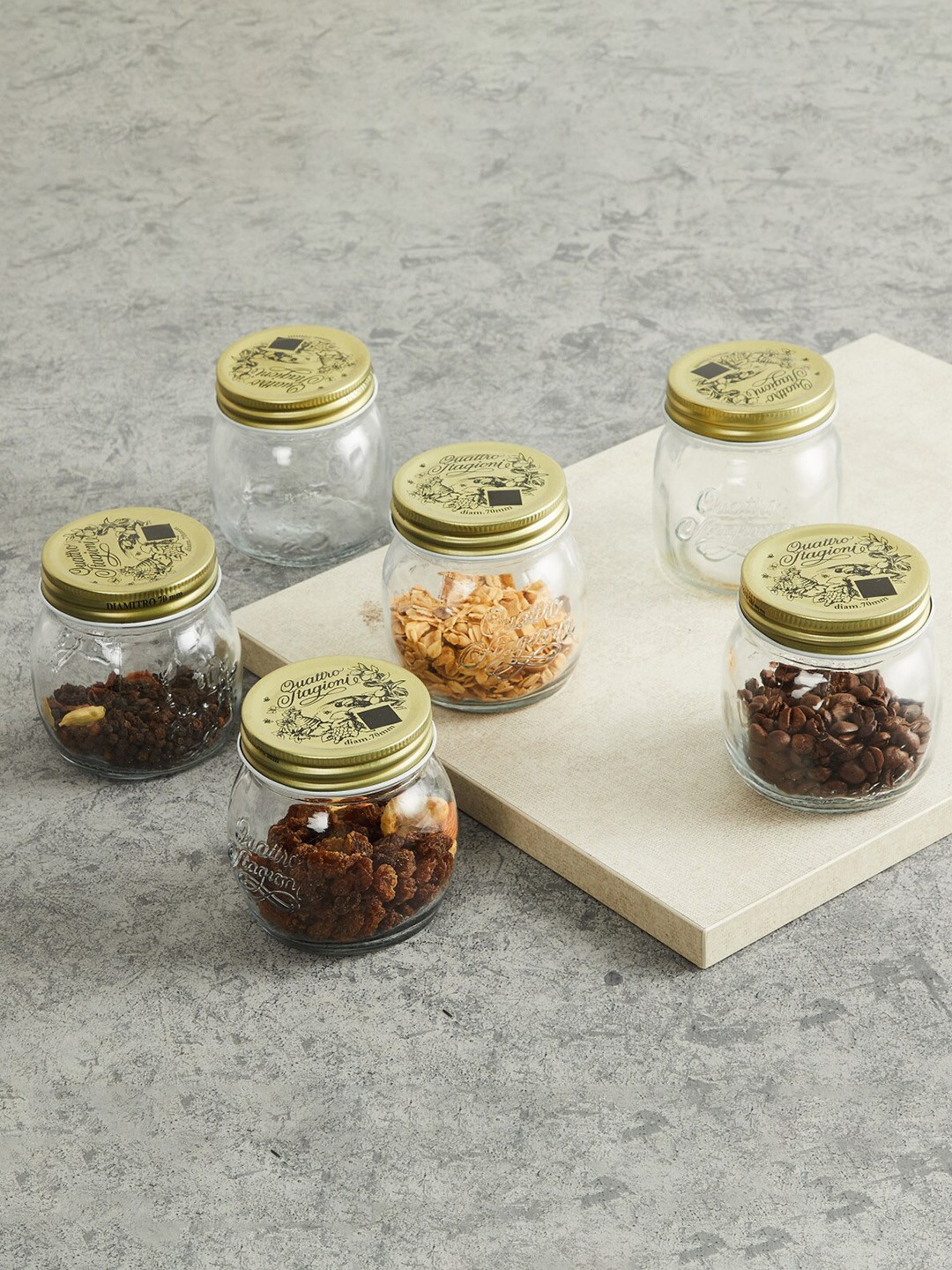 

Home Centre Set of 6 Transparent Solid Siattle Preservative Glass Jar 250ml