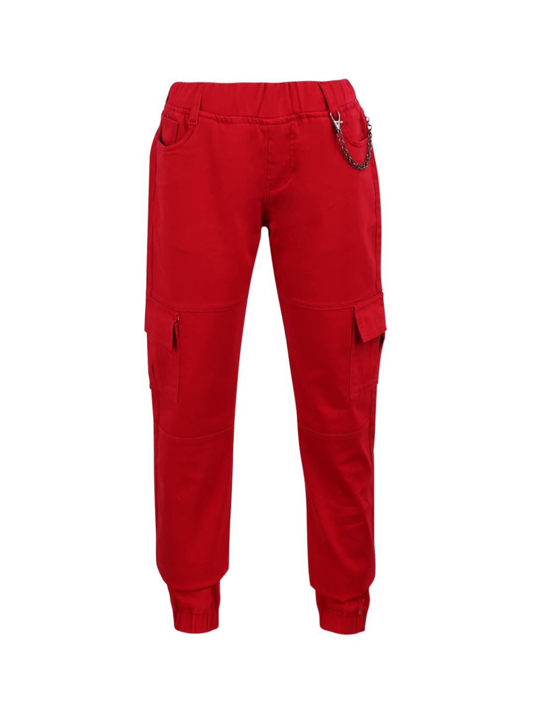 

V-Mart Boys Red Solid Cotton Cargos Trousers