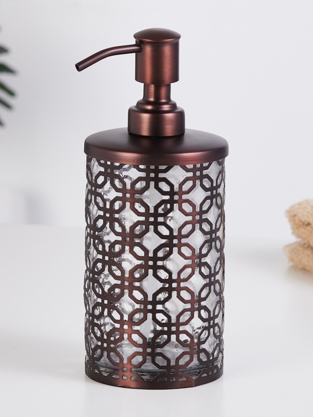 

Home Centre Brown Glass Soap Dispenser