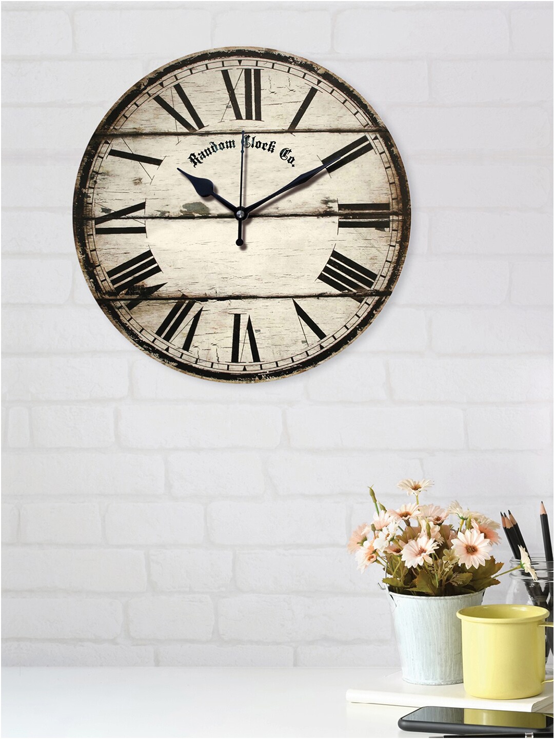 

RANDOM Beige Printed Wooden 29.21 CM Vintage Analogue Wall Clock