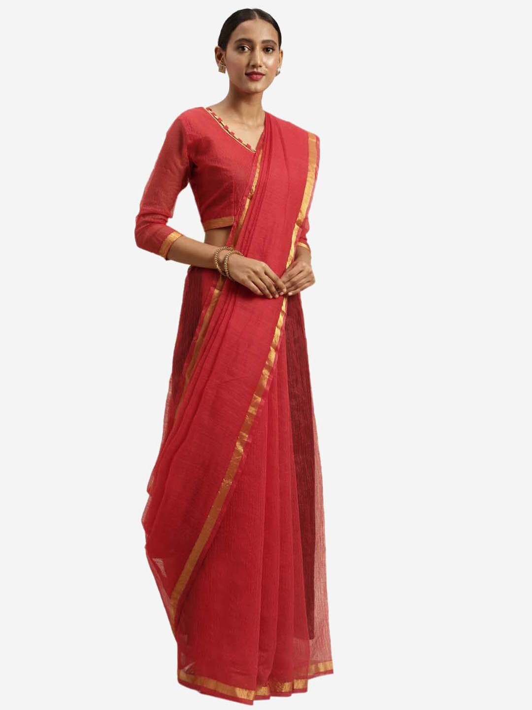 

KALINI Red & Gold-Toned Art Silk Saree