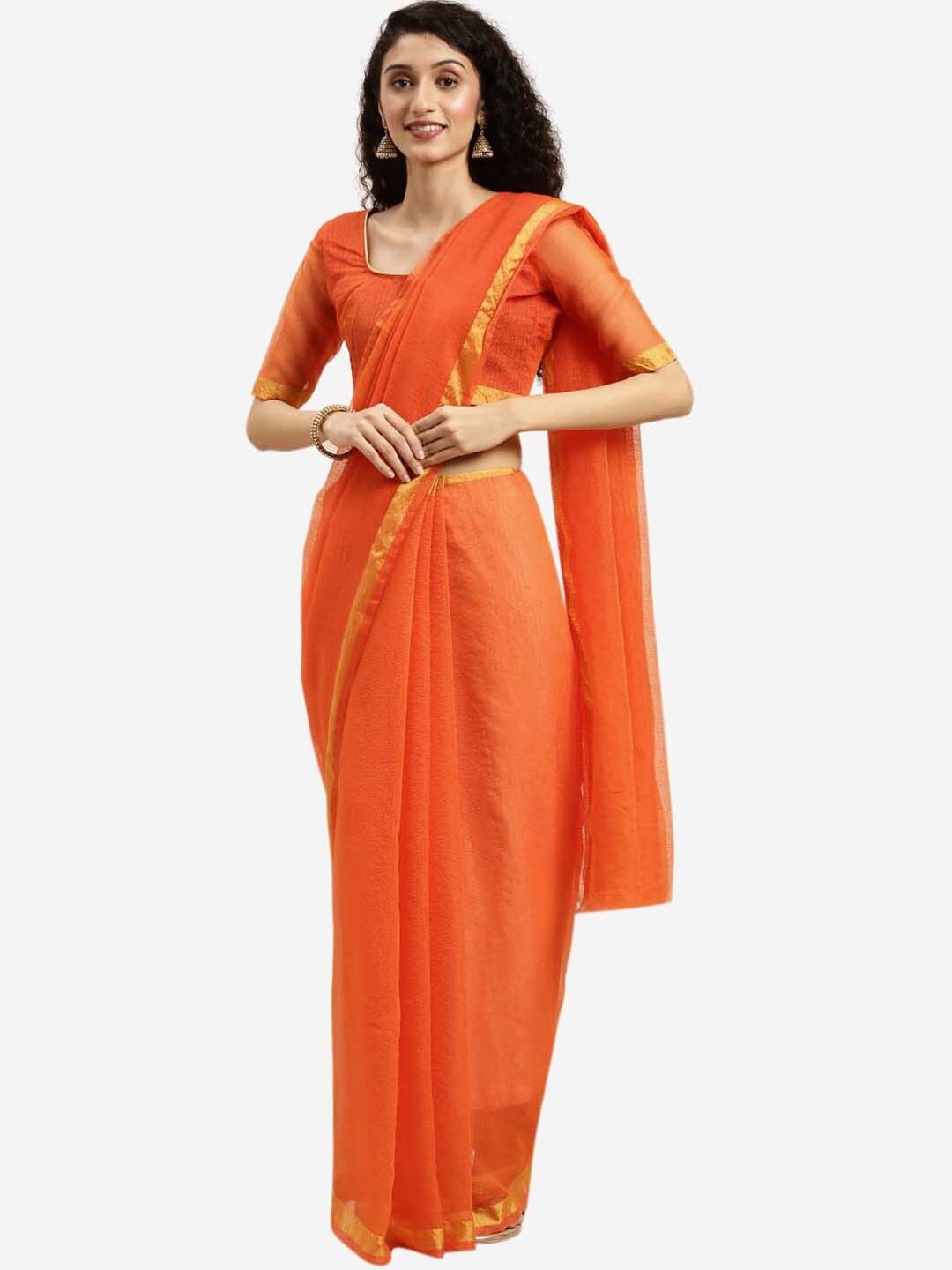 

KALINI Orange & Gold-Toned Art Silk Saree