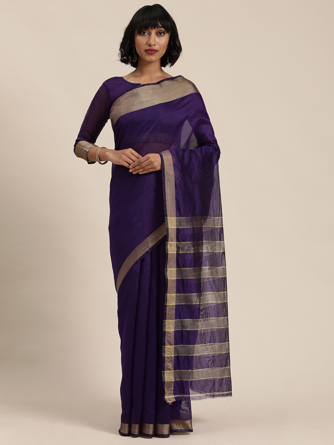 

KALINI Violet & Gold-Toned Art Silk Saree