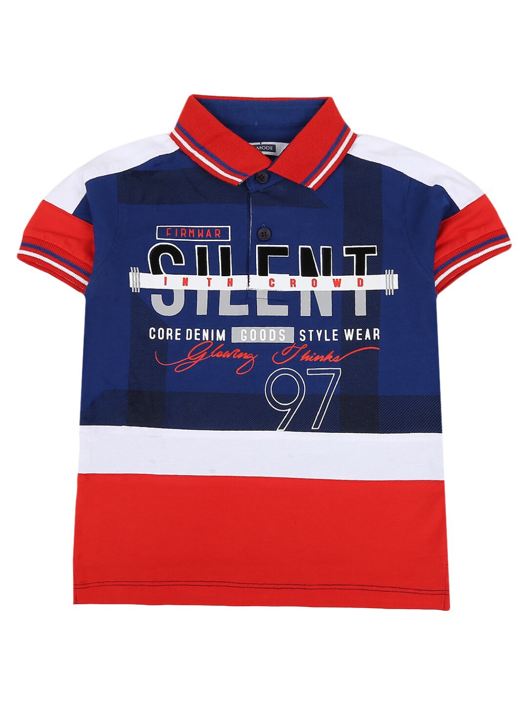 

V-Mart Boys Blue & Red Typography Printed Polo Collar T-shirt