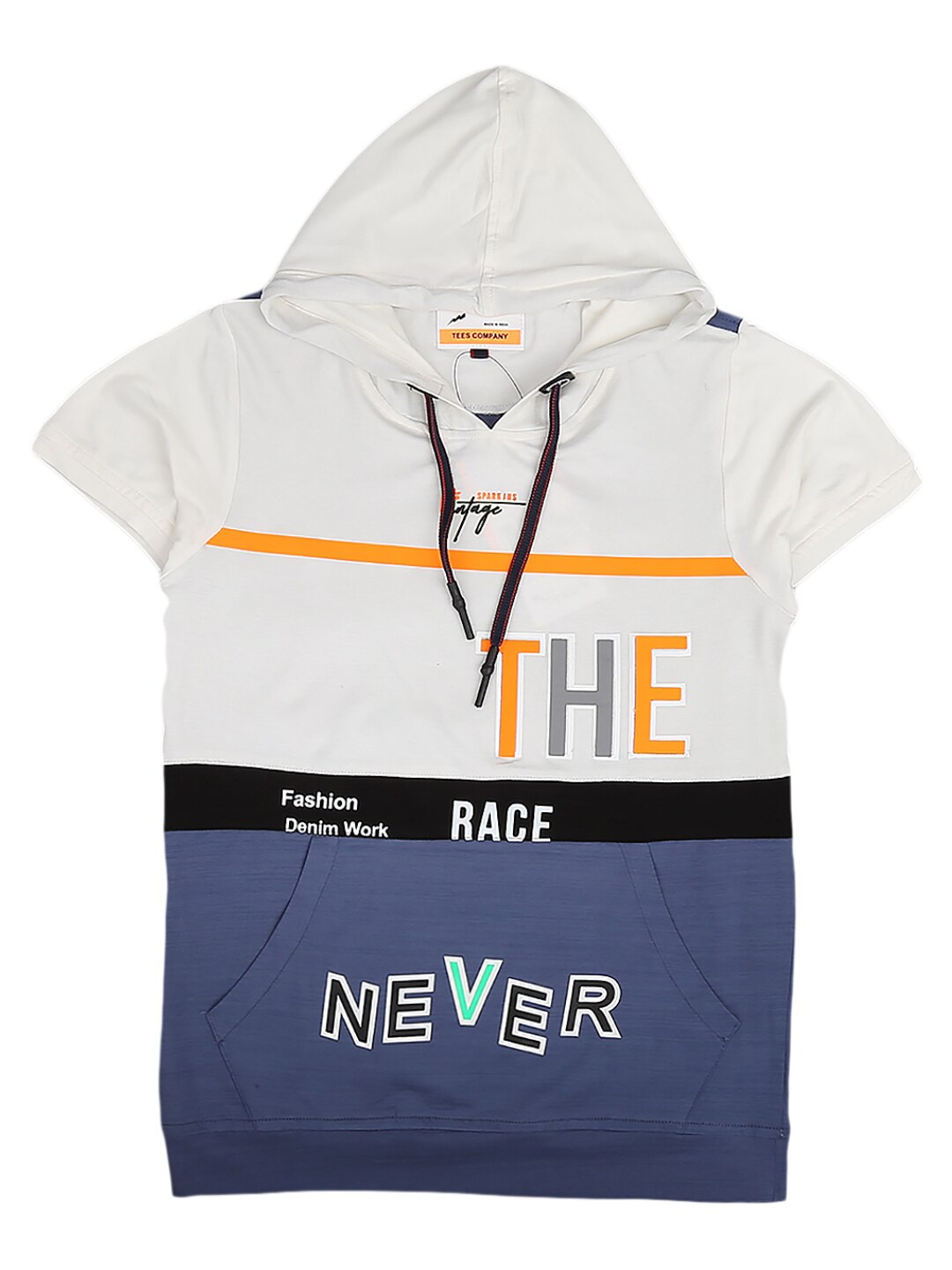 

V-Mart Boys White & Blue Typography Colourblocked T-shirt