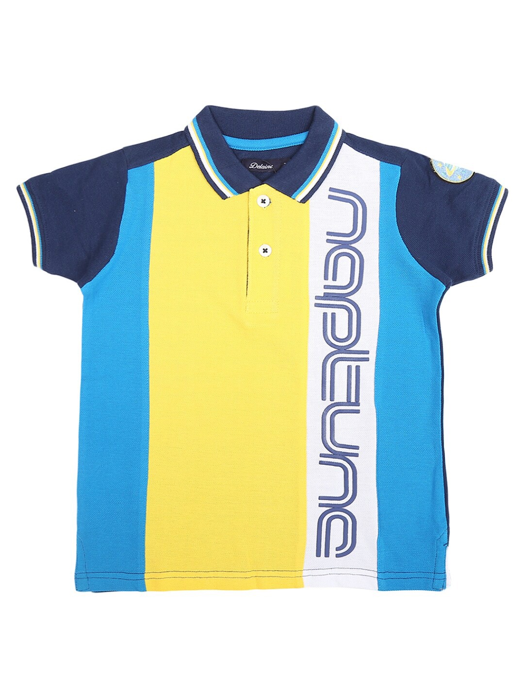 

V-Mart Boys Blue & Yellow Polo Collar Applique T-shirt