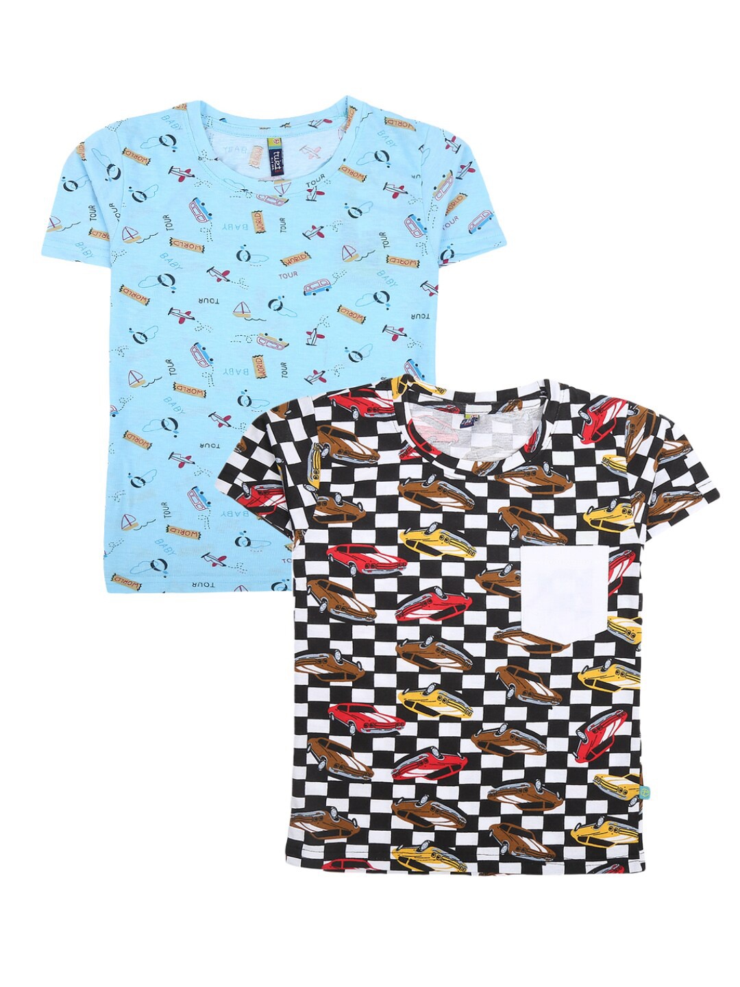 

V-Mart Boys Blue & Black Set of 2 Printed Pocket Styling Cotton T-shirt