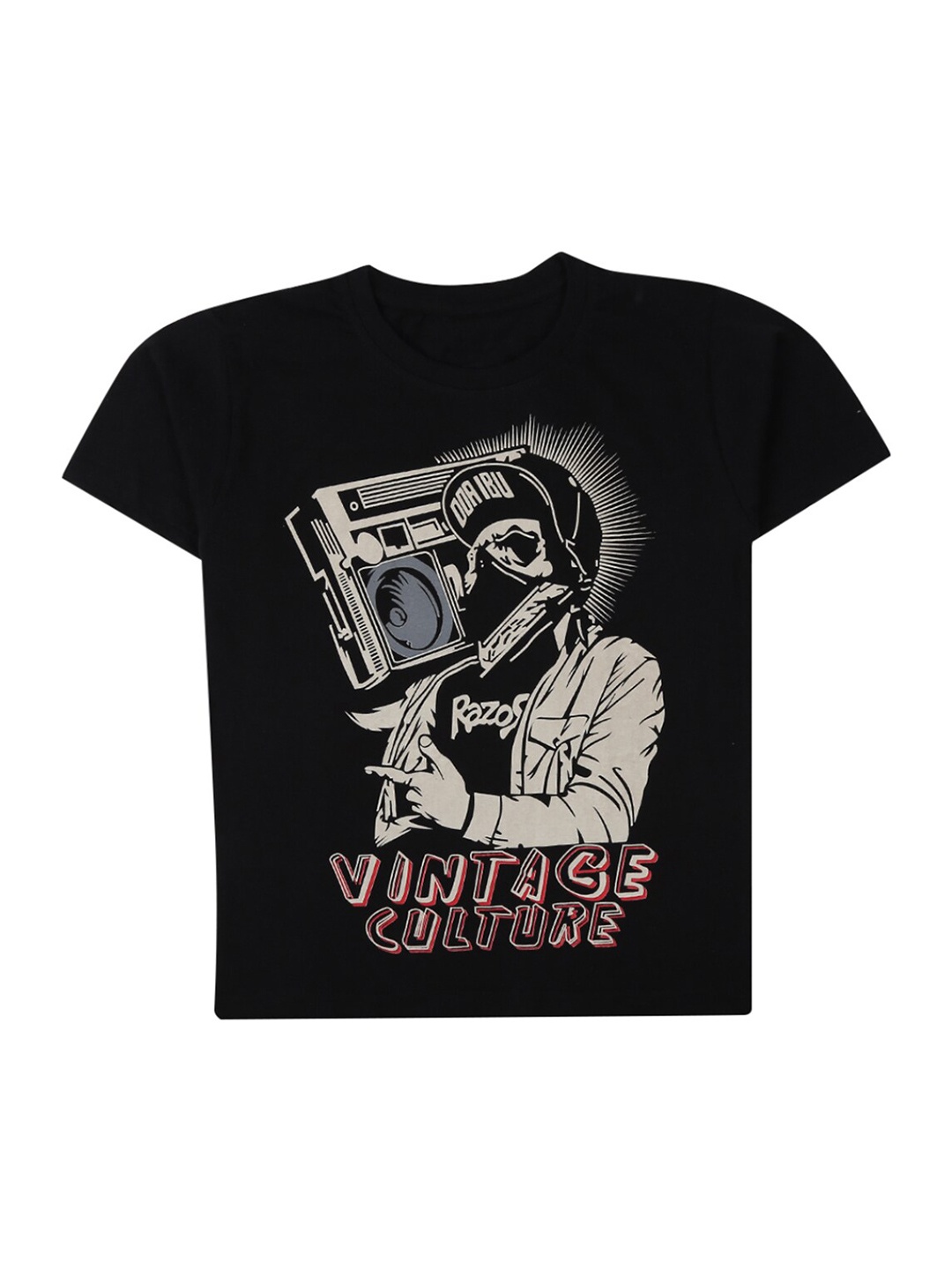 V-Mart Boys Black Typography Printed T-shirt