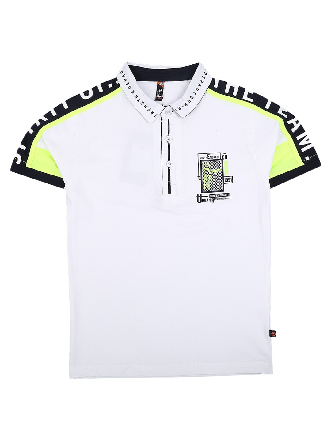 

V-Mart Boys White & Black Printed Cotton Polo Collar T-shirt