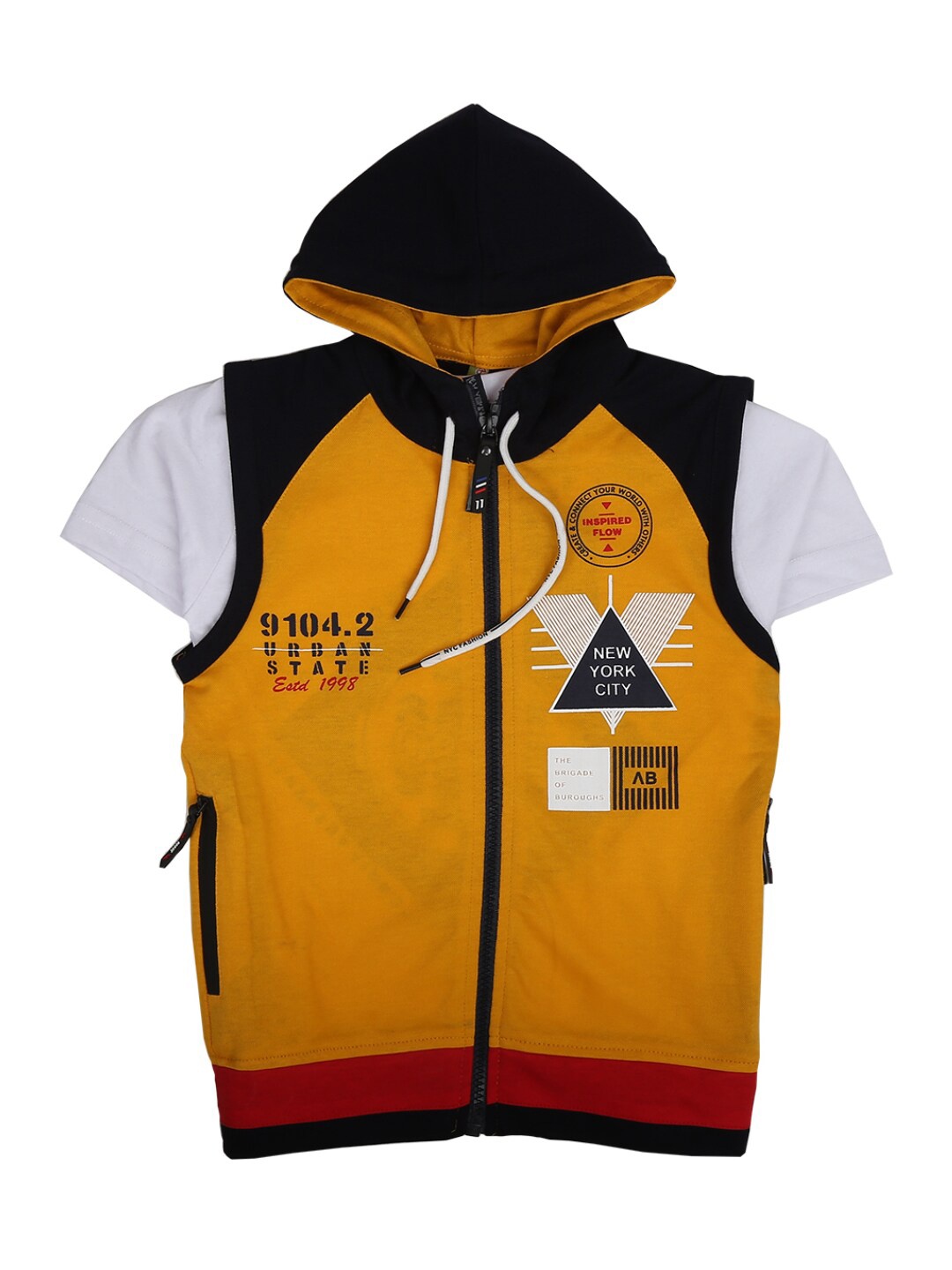 

V-Mart Boys Mustard Yellow & Black Printed Cotton T-shirt