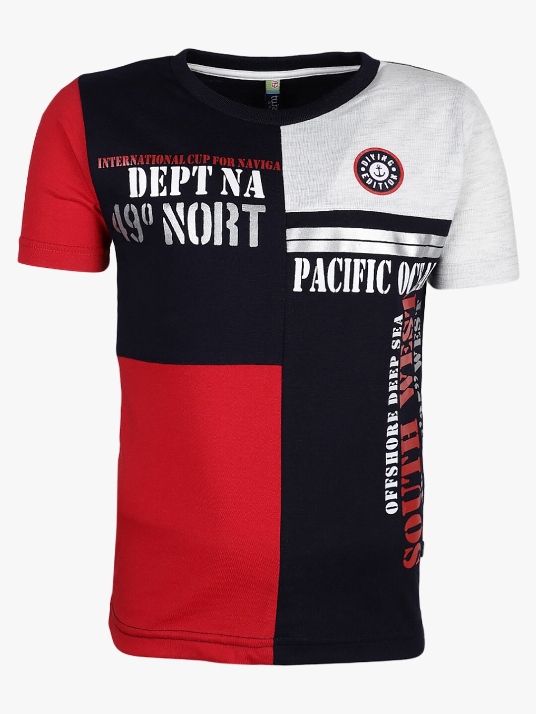 

V-Mart Boys Red & White Printed Colourblocked Cotton T-shirt