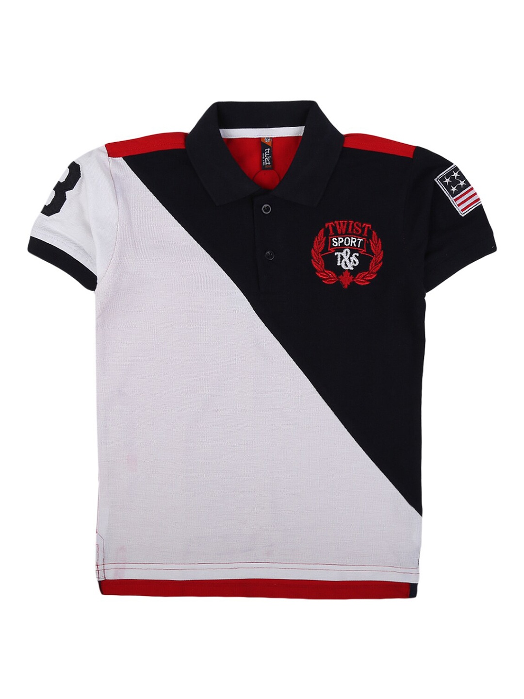 

V-Mart Boys Navy Blue & White Colourblocked Polo Collar T-shirt